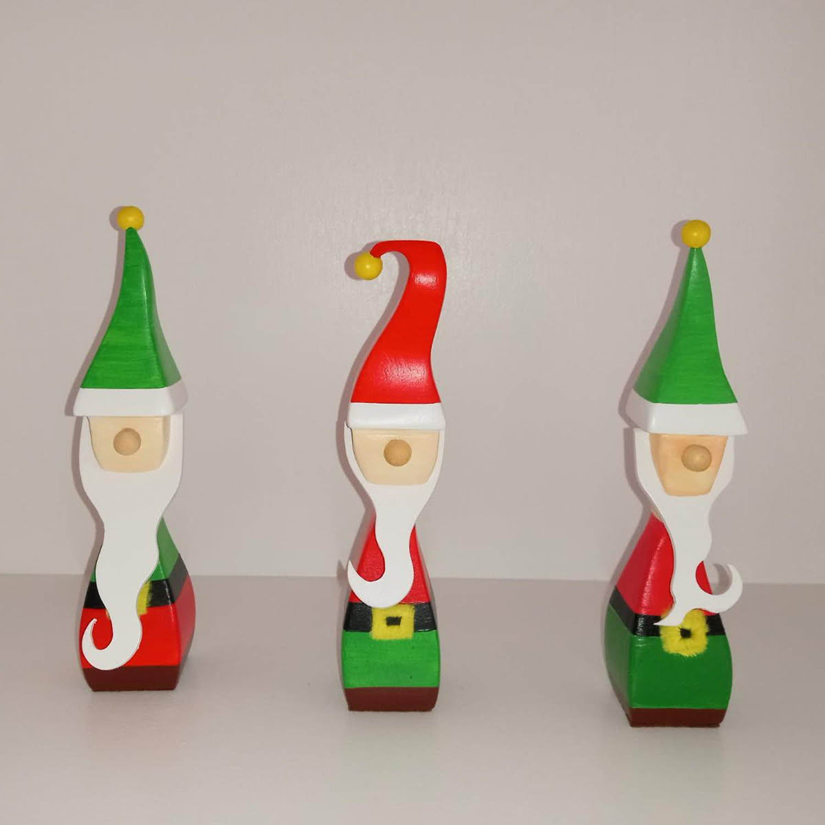 Handcrafted Cedar Christmas Elves & Santa Figurines Decorations
