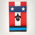 Bottle opener with American flag design on a white background