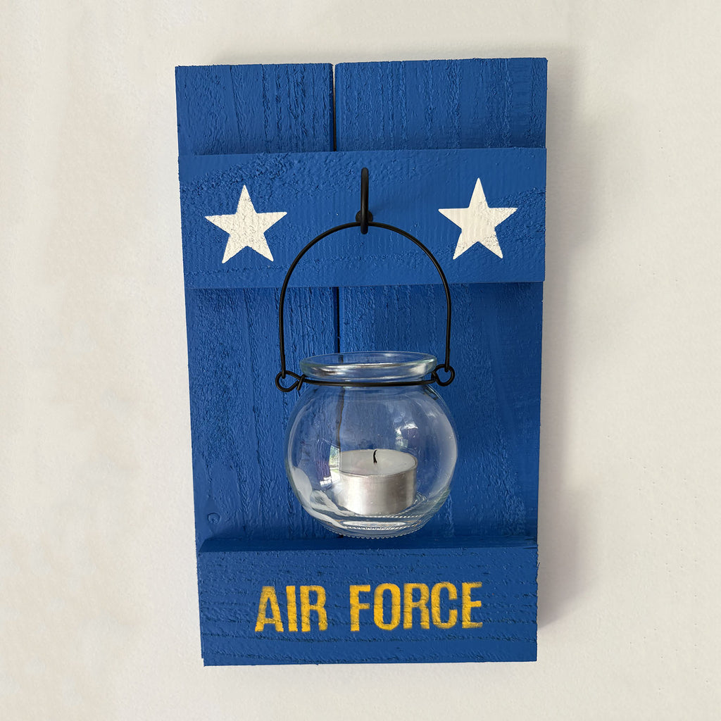 Military Rustic Cedar Candle Sconces: Army, Navy, Air Force, Marines, POW-MIA