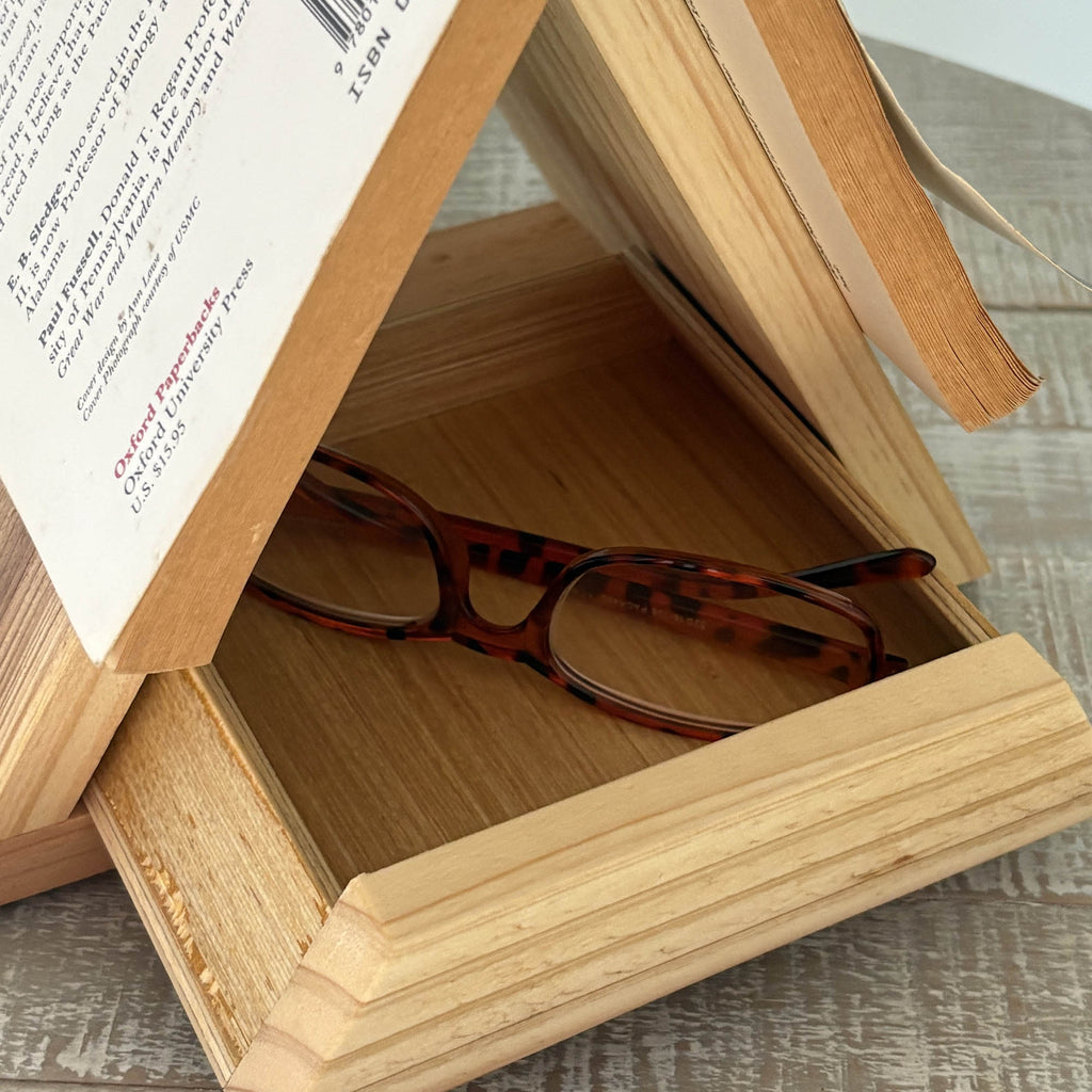Handcrafted Cedar Book Stand with Storage Drawer: Nightstand Reader Gift