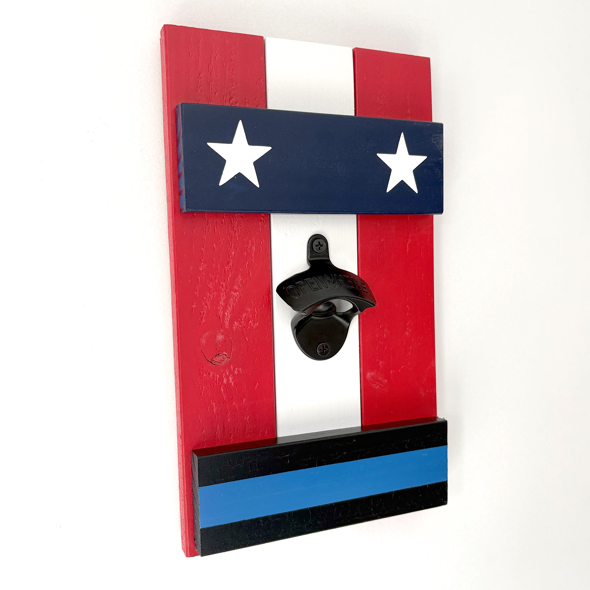 Support the Blue Handcrafted Cedar Painted Bottle Opener
