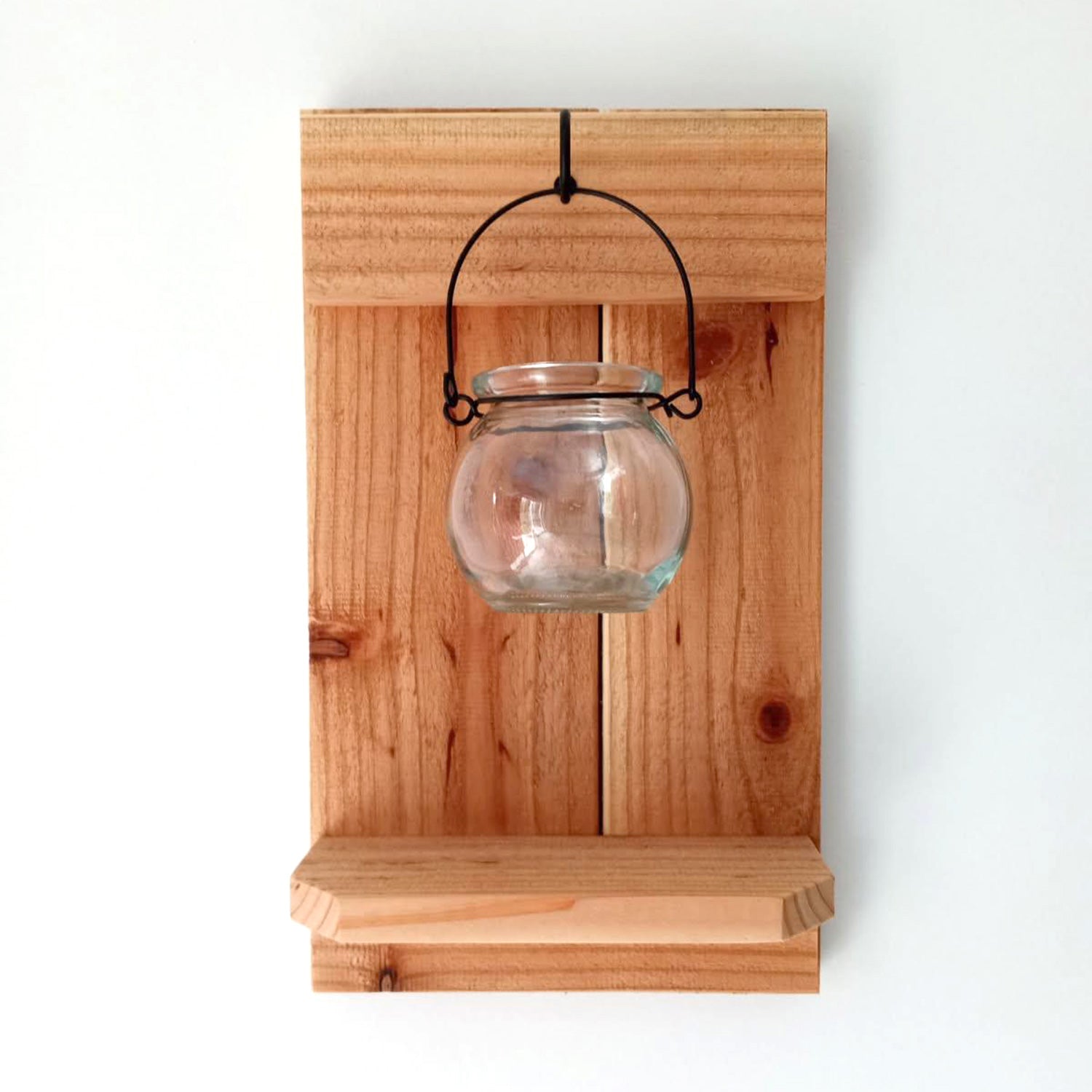 Handcrafted Cedar Candle Sconces with Shelf – Rustic Farmhouse Wall Decor (Set of 2)