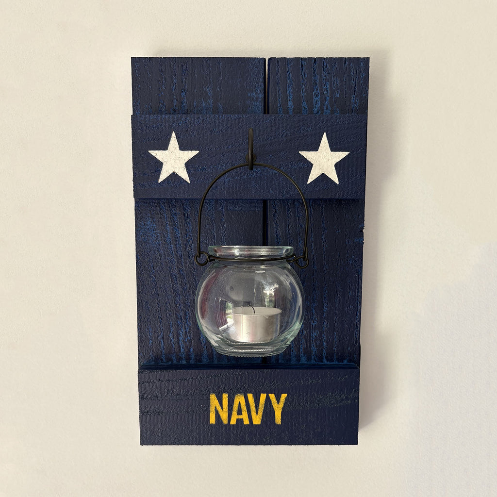 Military Rustic Cedar Candle Sconces: Army, Navy, Air Force, Marines, POW-MIA