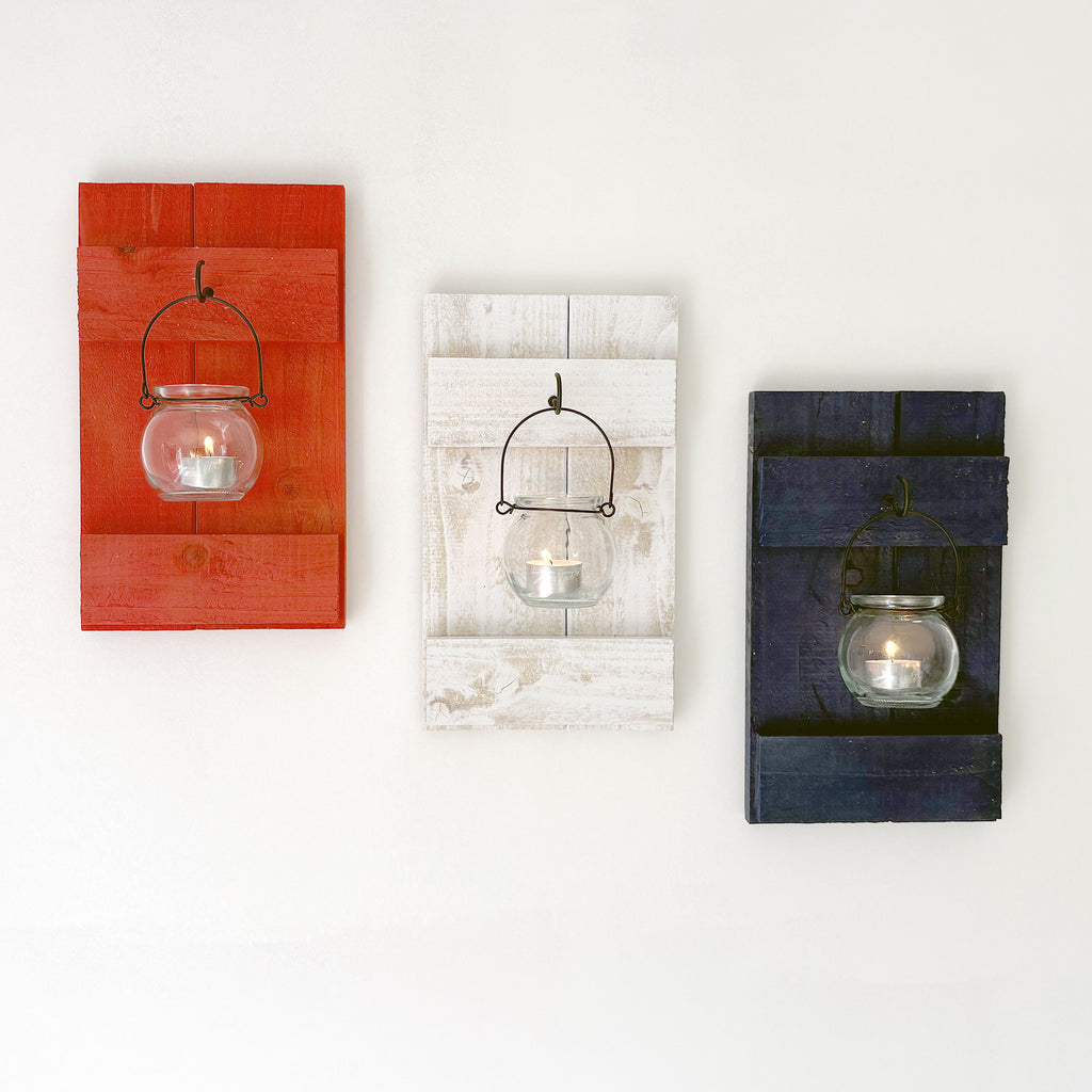 Show Your American Pride: 3 Rustic Cedar Wood Candle Sconces: Red, White & Blue