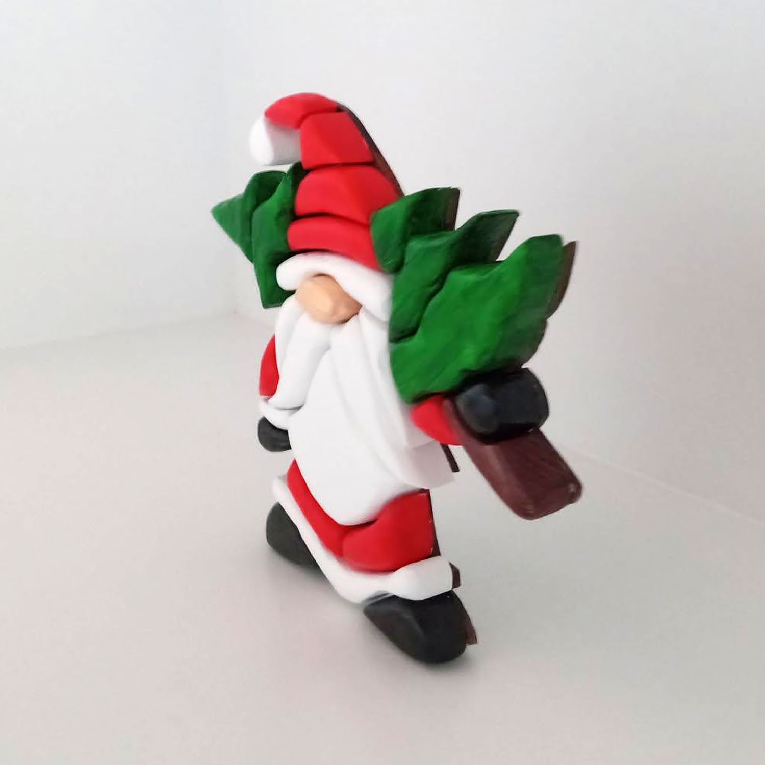 Layered Hand Crafted Wooden Santa Gnome with Christmas Tree