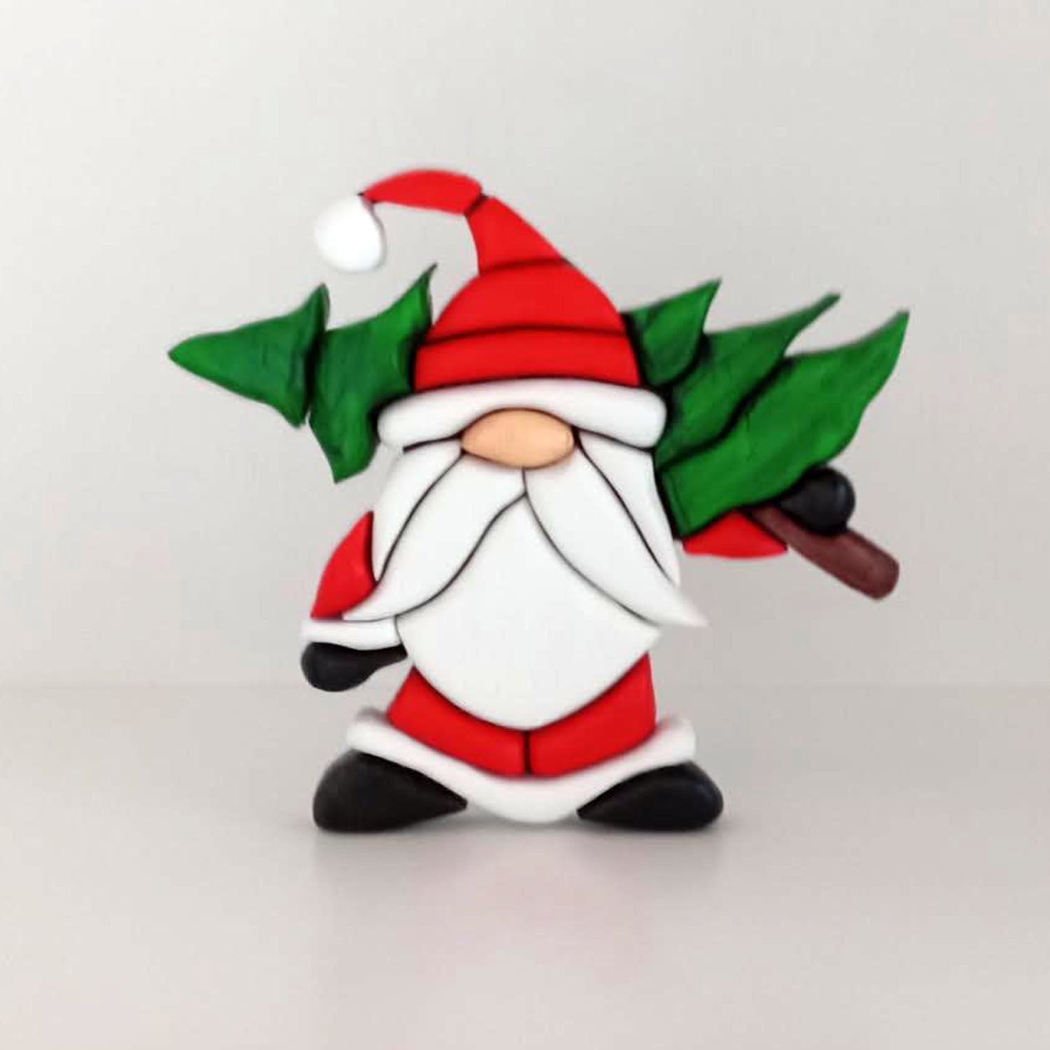 Layered Hand Crafted Wooden Santa Gnome with Christmas Tree